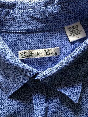 Vintage Batik Bay Collar Button Up Shirt Blue Geometric / Diamond Print Large